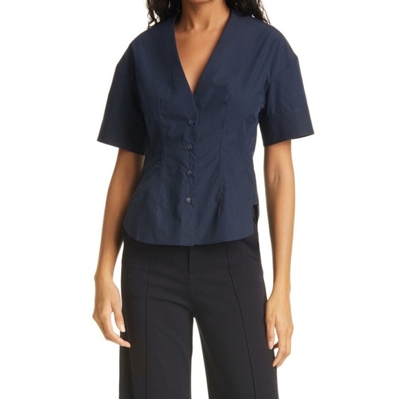 Rag & Bone Victorine Short Sleeve Button Front Shirt Night Blue - Picture 2 of 12